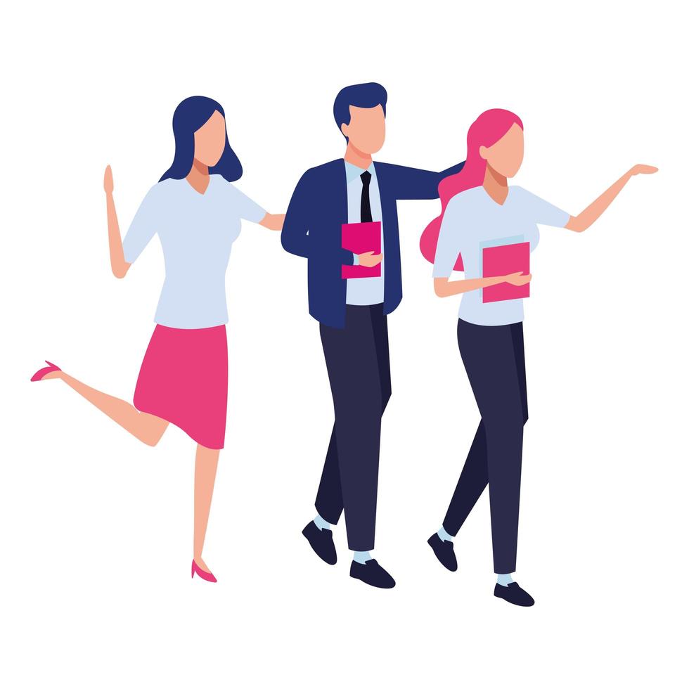 Business coworkers with hands up carrying documents vector