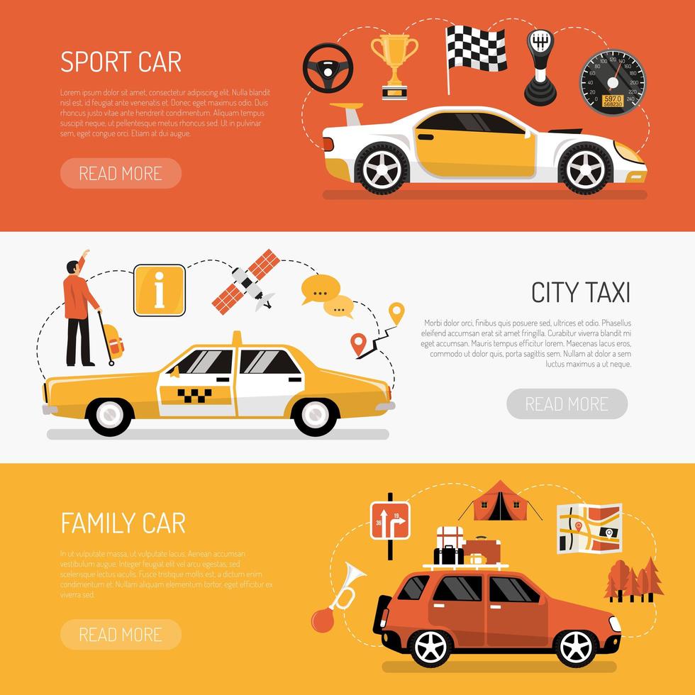 tipos de coches plantilla conjunto de banner vector