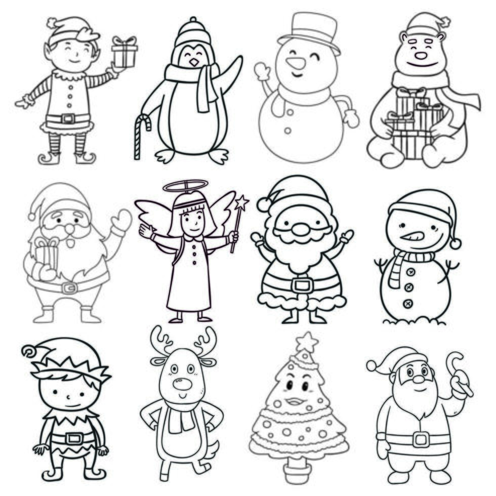 Set of Christmas Elements in Black and White vector