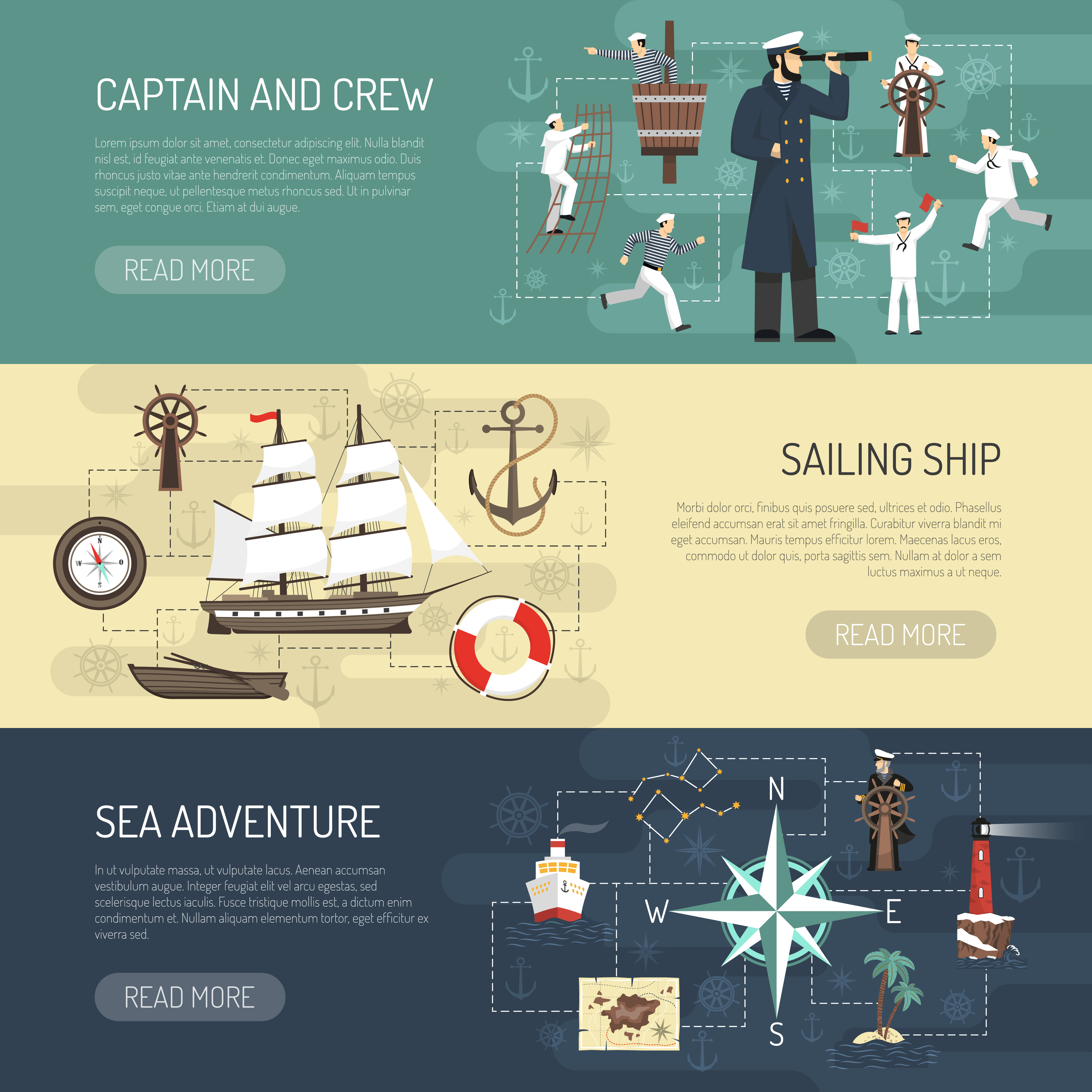 Sailing and nautical template banner set 25 Vector Art at For Nautical Banner Template