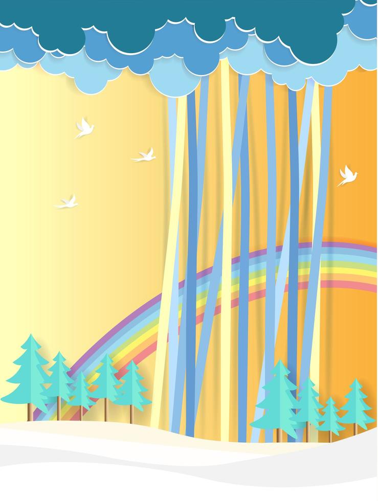 Monsoon season design in origami craft paper style vector