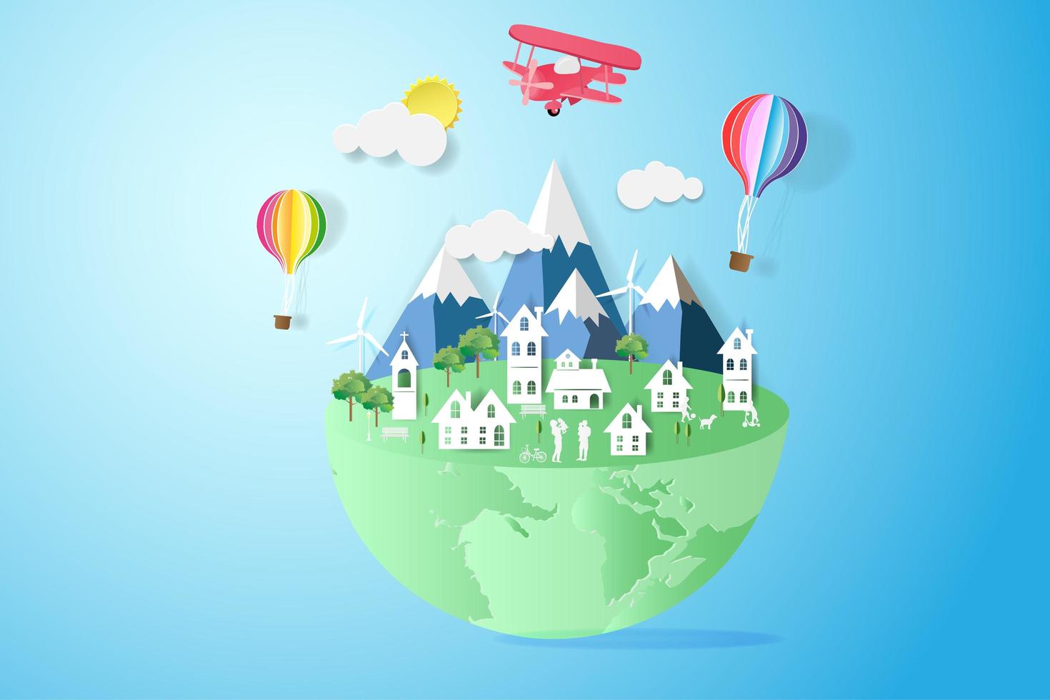 Ecology and environmental concept with hot air balloons vector