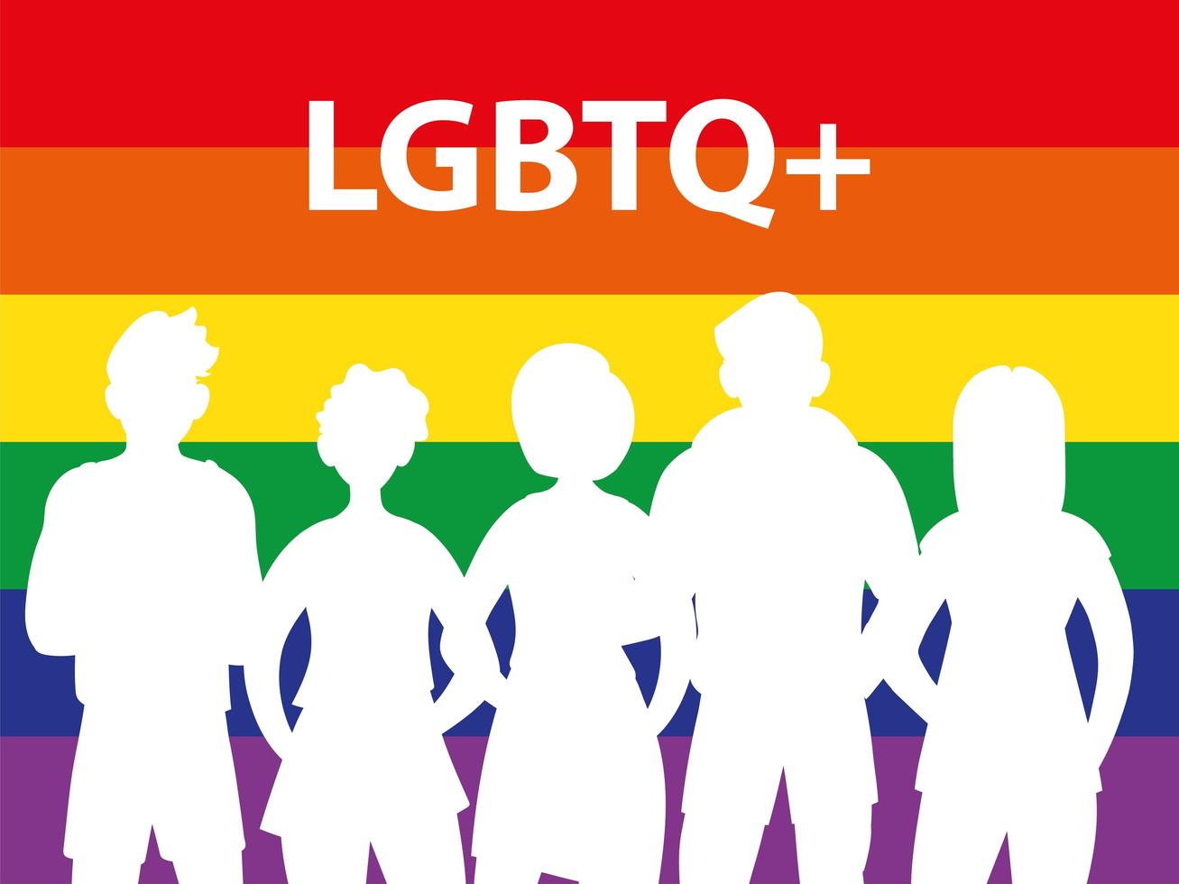 Silhouette of people with rainbow background vector