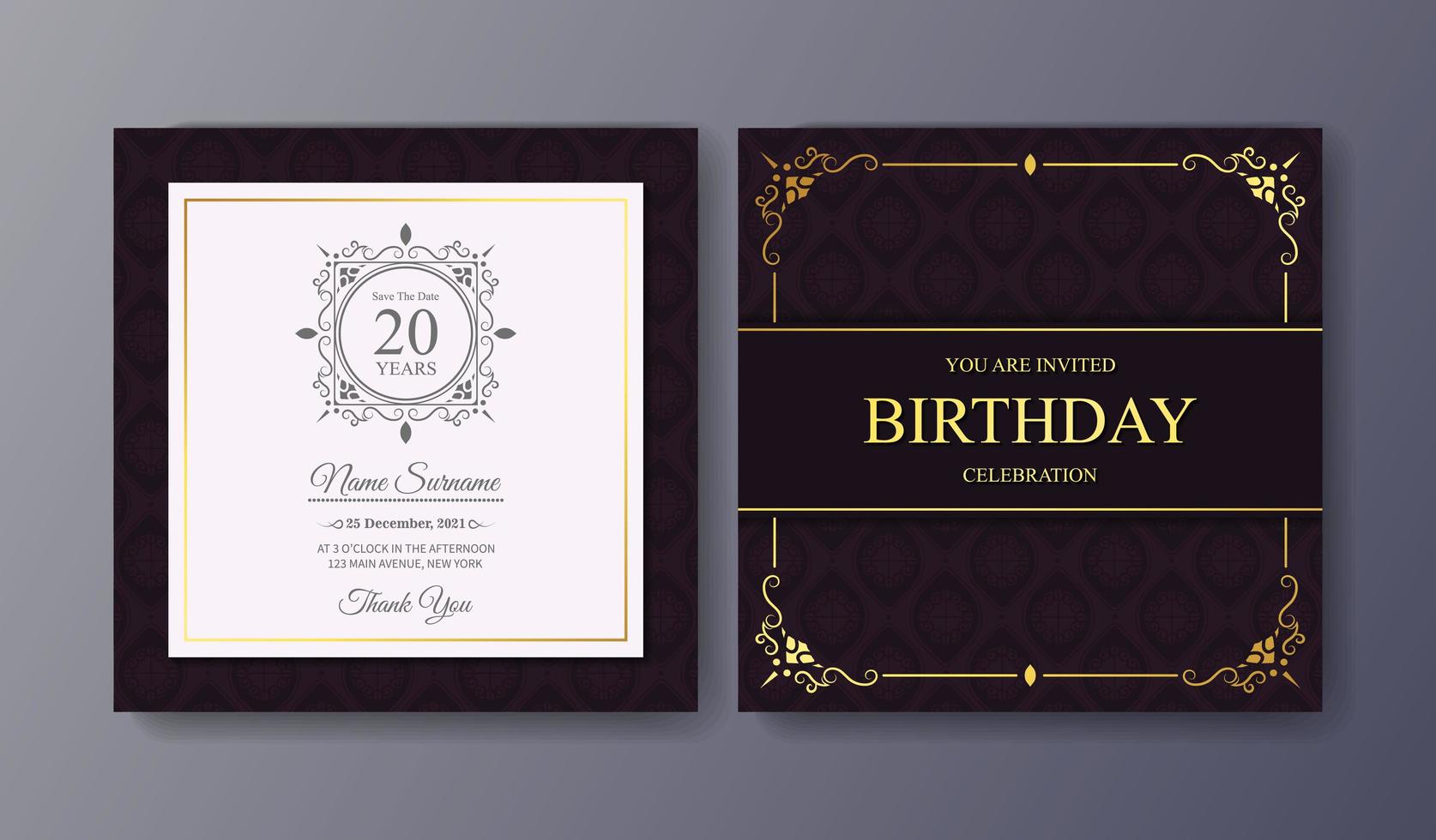 elegante plantilla de invitación de cumpleaños púrpura vector