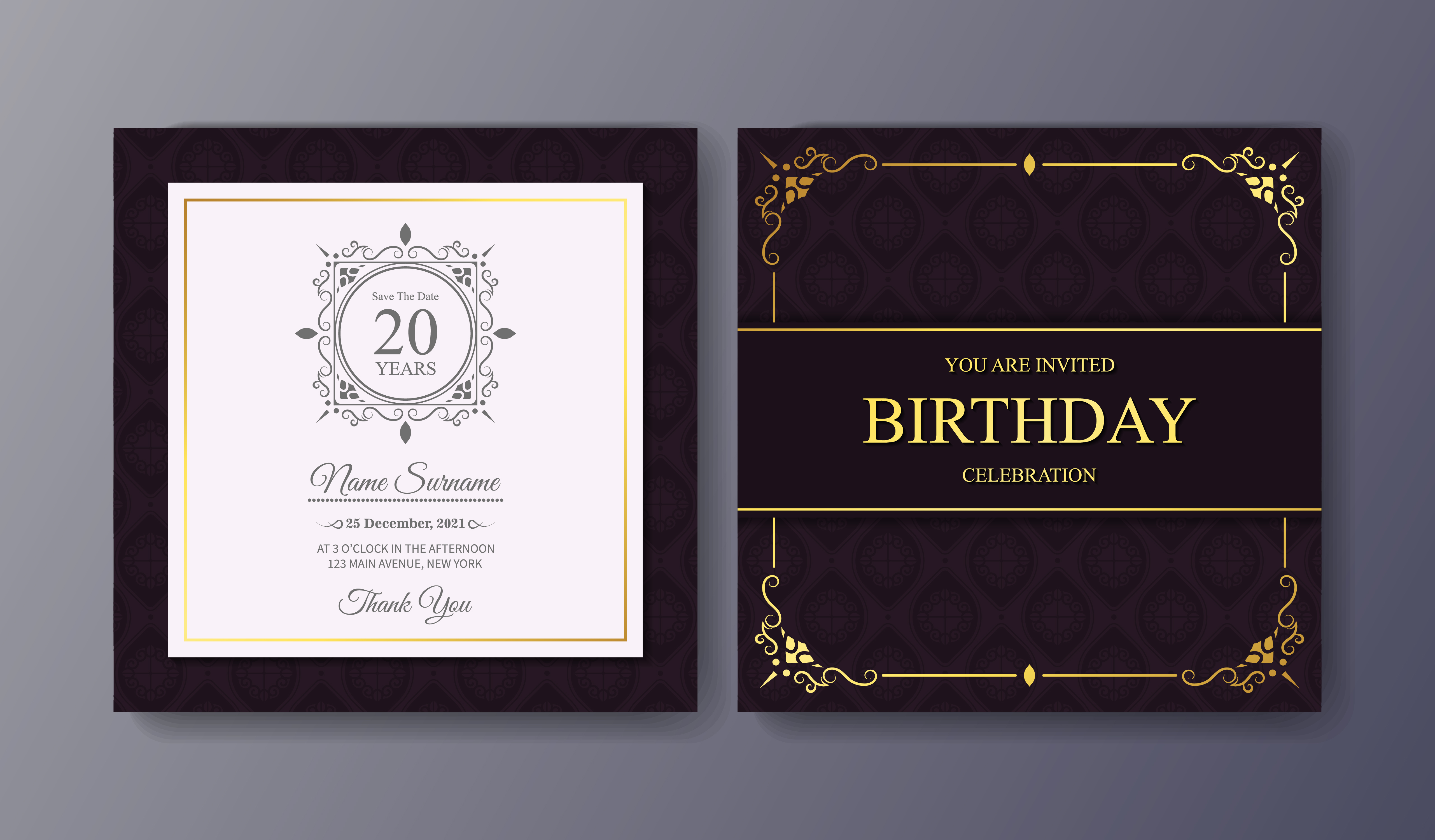 Elegant purple birthday invitation template - Download Free Vectors Elegant purple birthday invitation template - Download Free Vectors