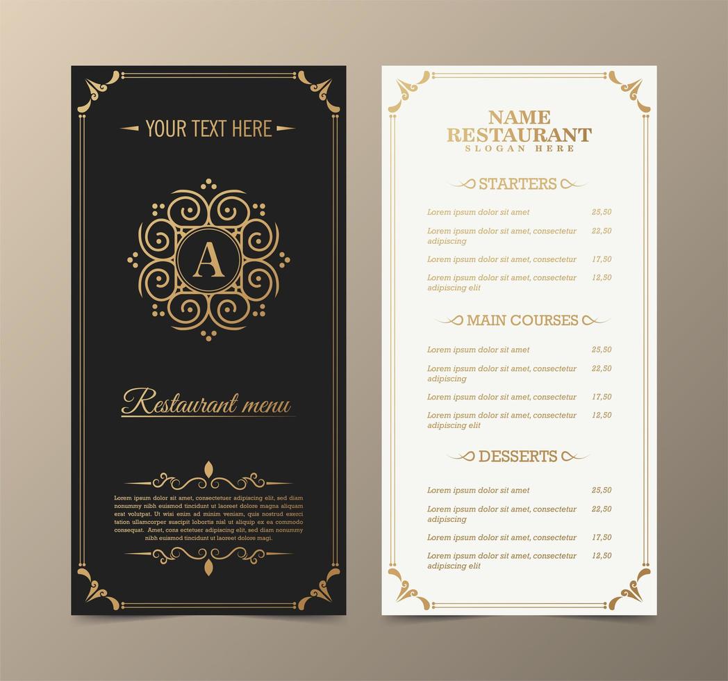 restaurante de menú con elegante estilo ornamental vector