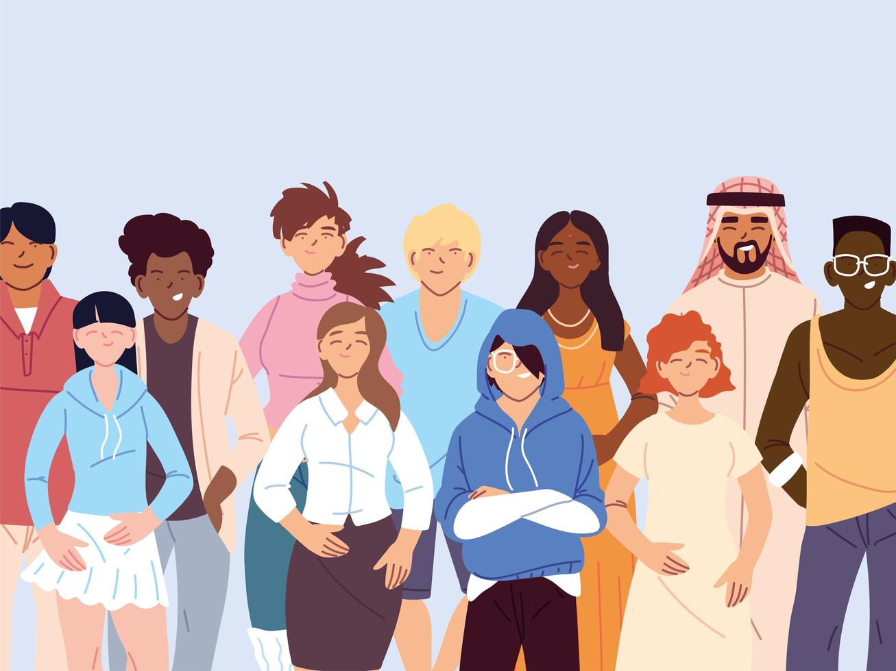 Group of multicultural people in casual attire  vector