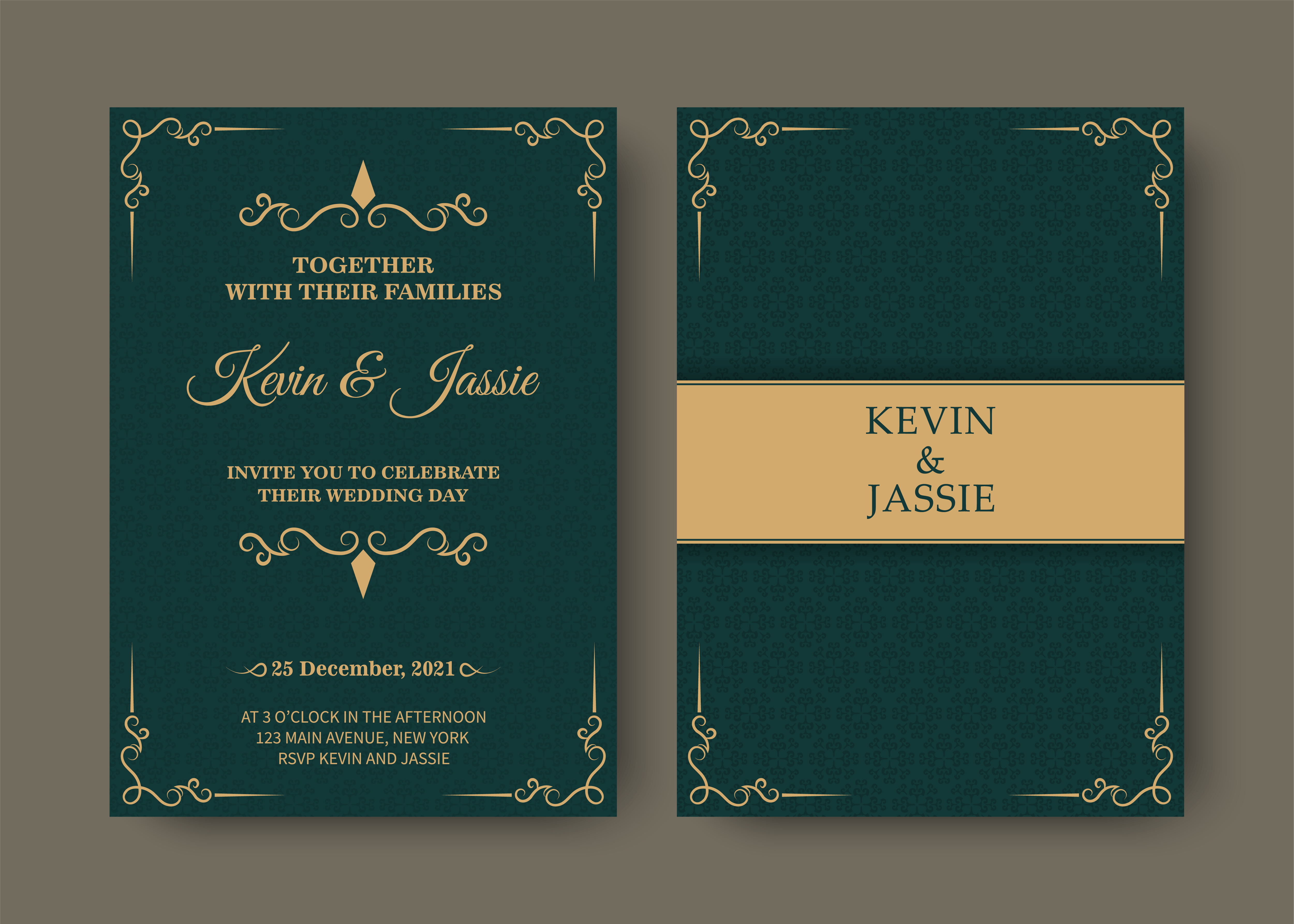 Invitation Card Design In Green And Gold Vintage Style Download Free Vectors Clipart Graphics Vector Art