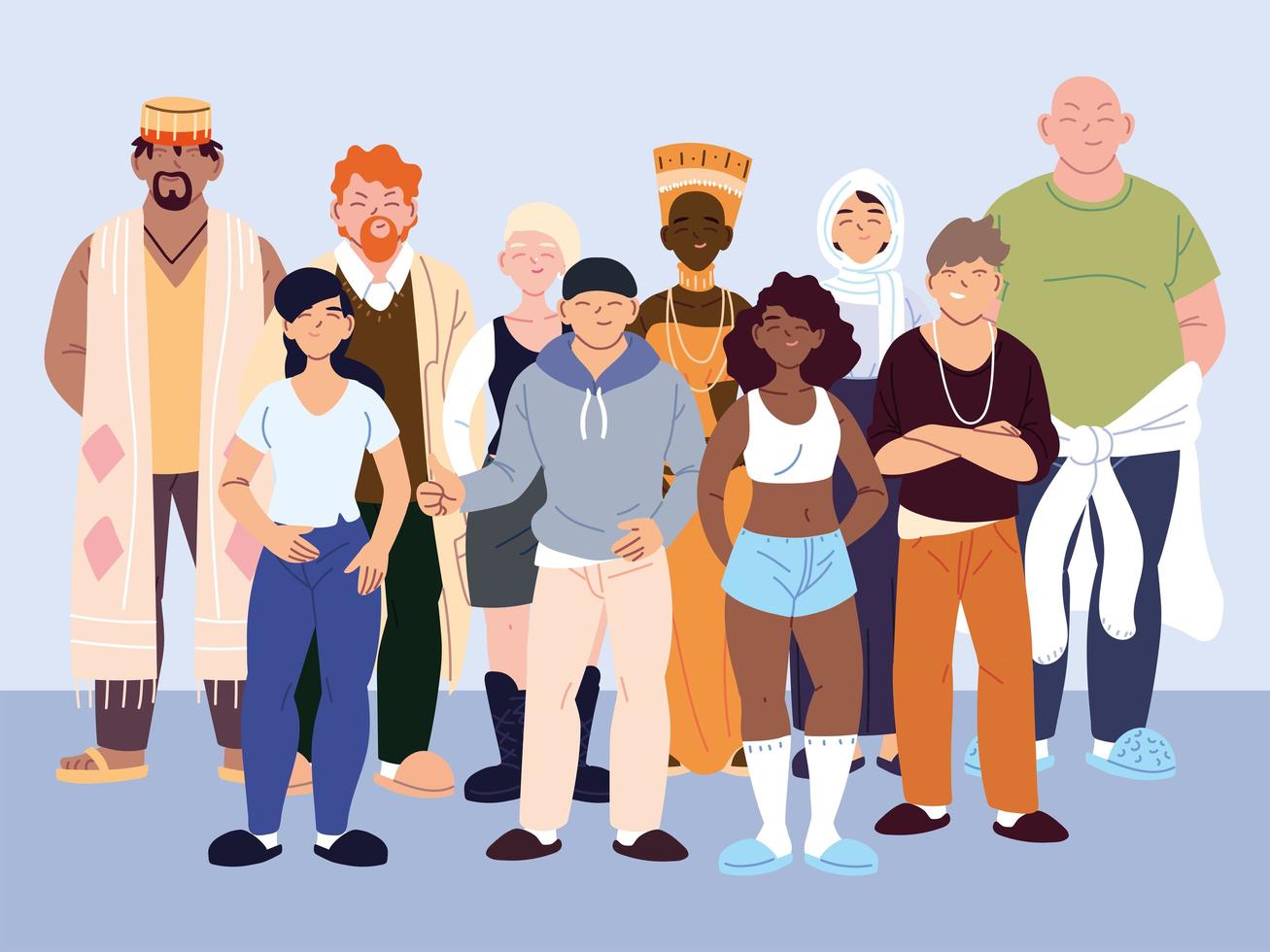 Group of multicultural people in casual clothes standing vector