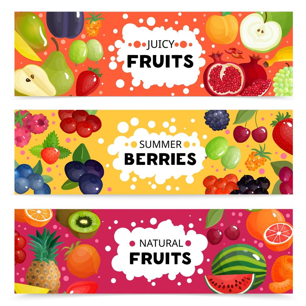 conjunto de pancartas con frutas naturales vector