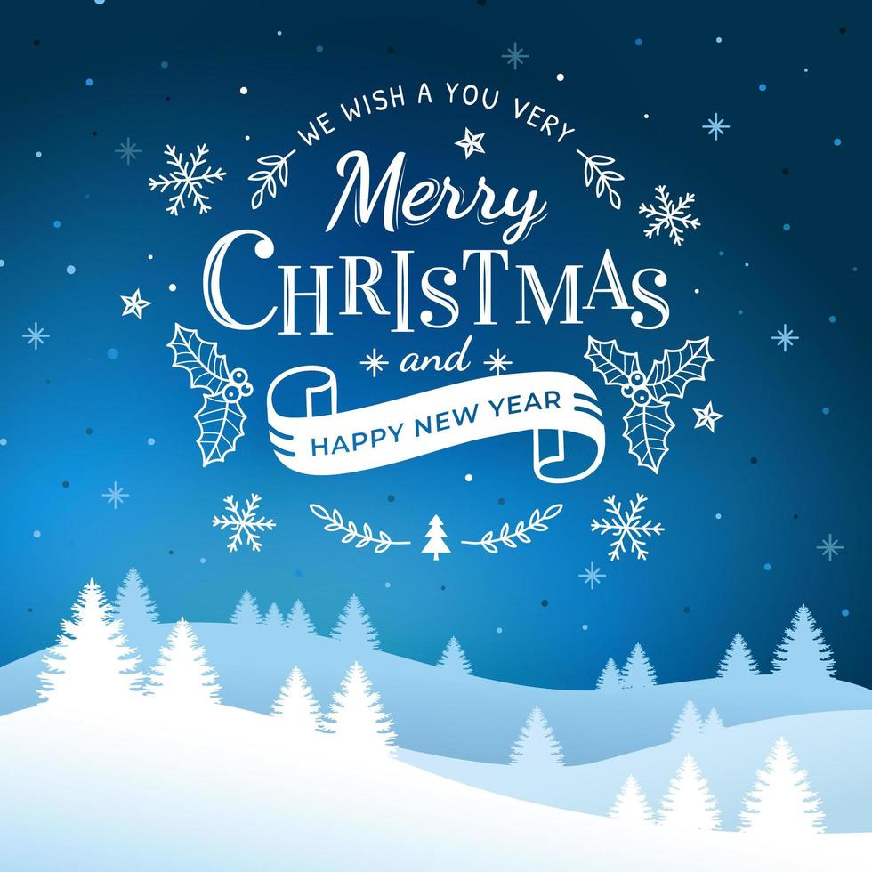 Merry Christmas and Happy New Year Lettering vector