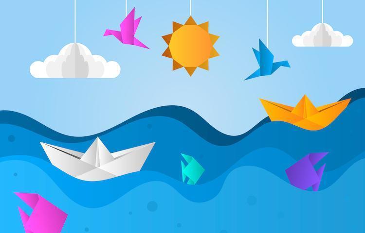 Origami Paper Style Ocean Scenery vector