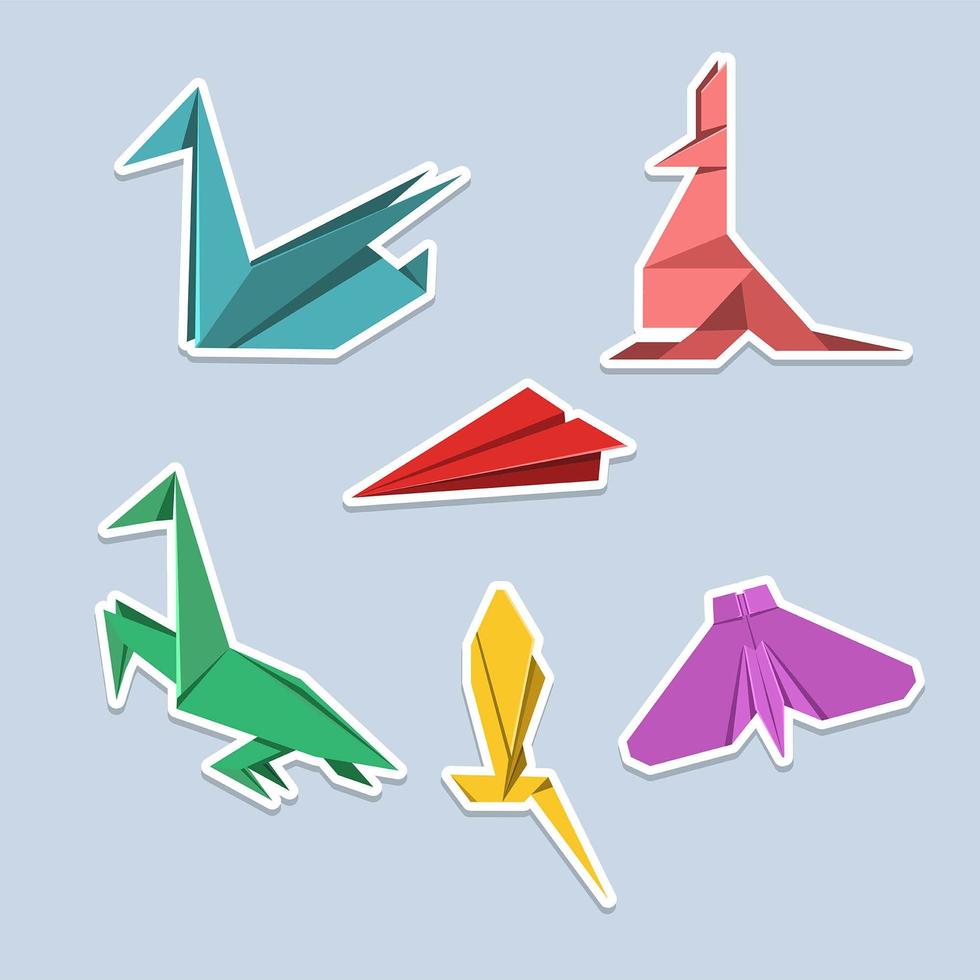 Artsy Colorful Origami Sticker Set vector