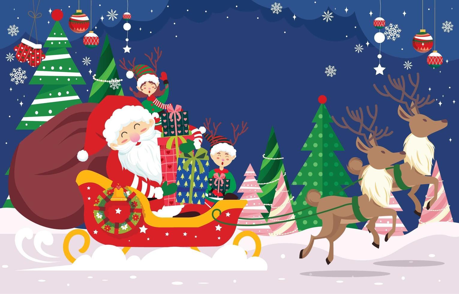 Santa with His Helpers Bring Christmas Gifts vector