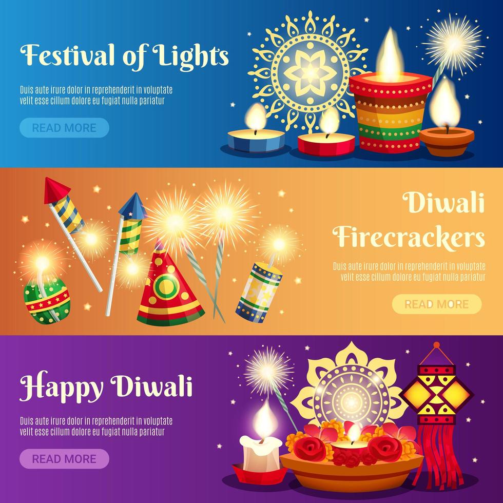 conjunto de plantillas de banner de celebración de diwali vector