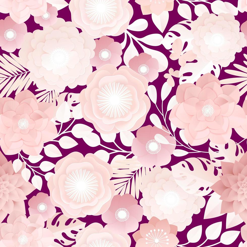 Floral paper-cut style seamless pattern vector