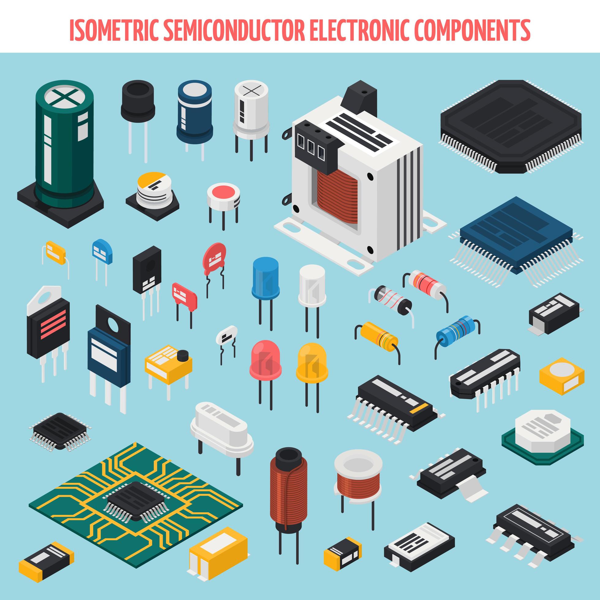 Isometric semiconductor electronic components set 1406562 Vector Art at