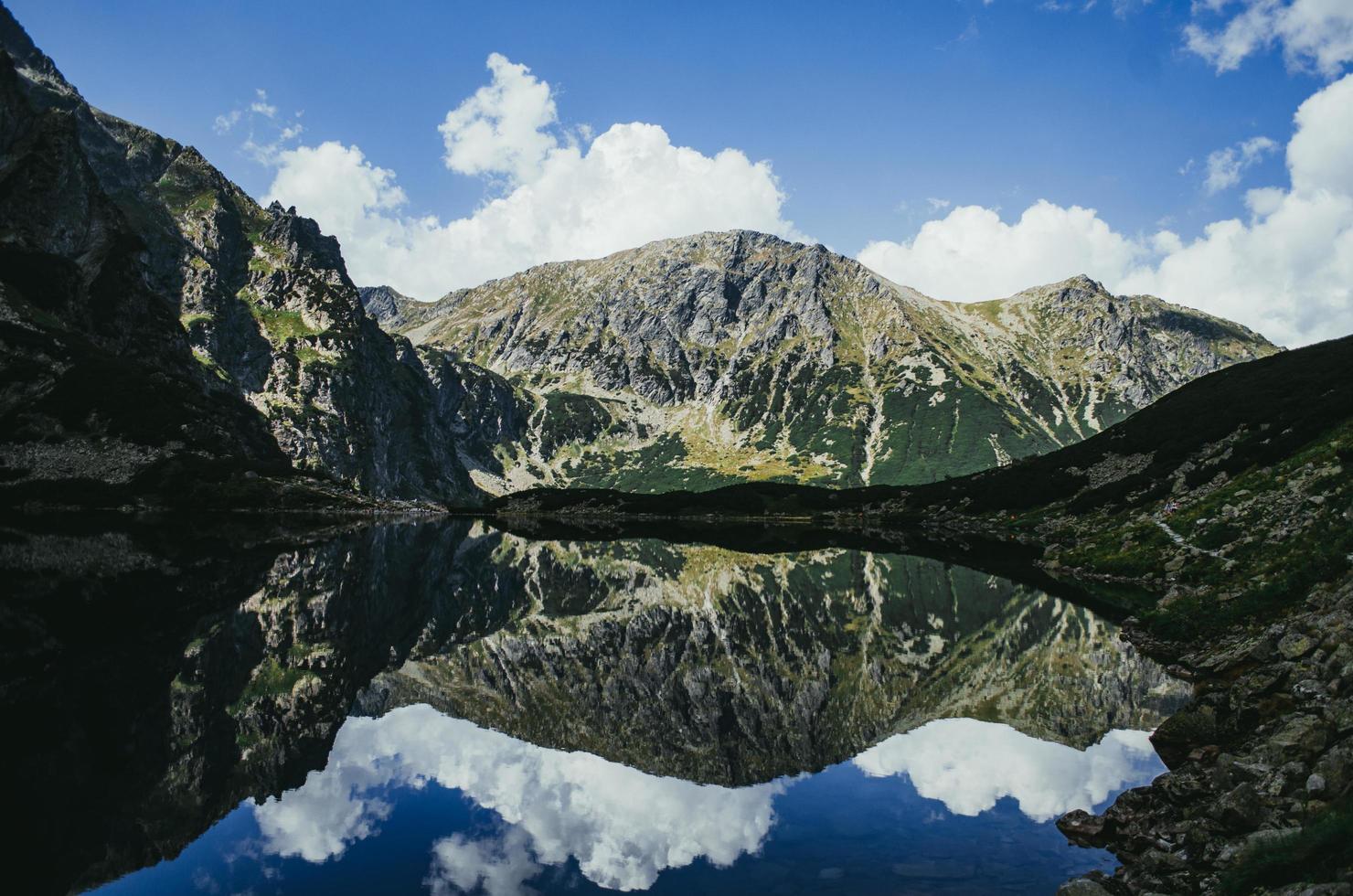 Mountain reflection in a lake photo