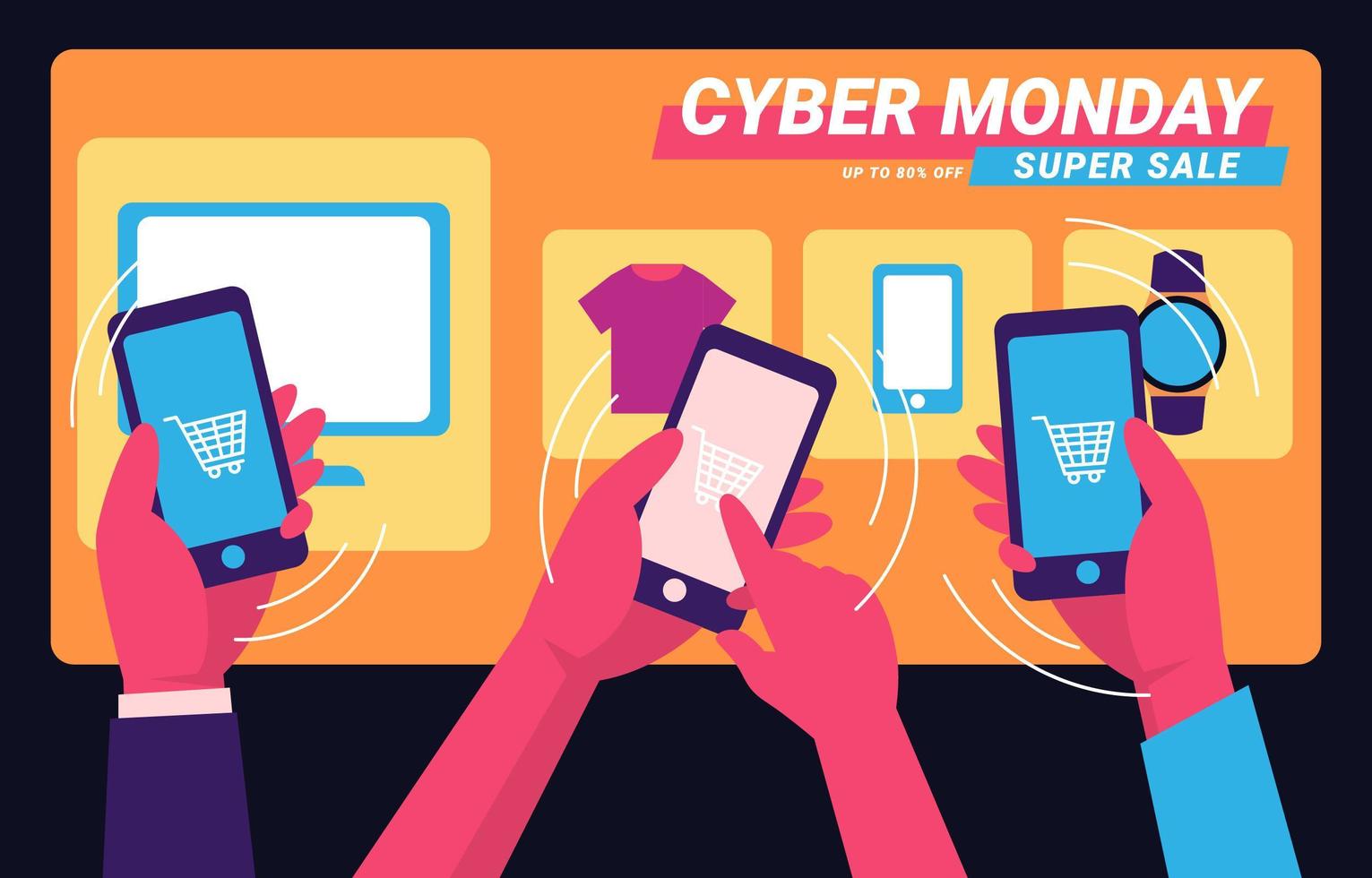 compras de cyber monday desde gadget vector