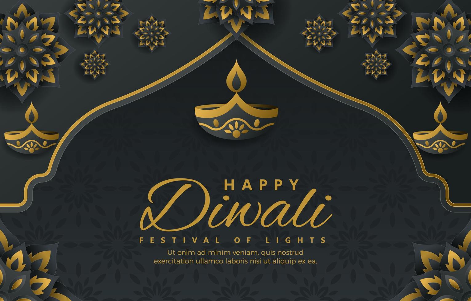 Dark Grey and Yellow Candles Flower Diwali Background vector