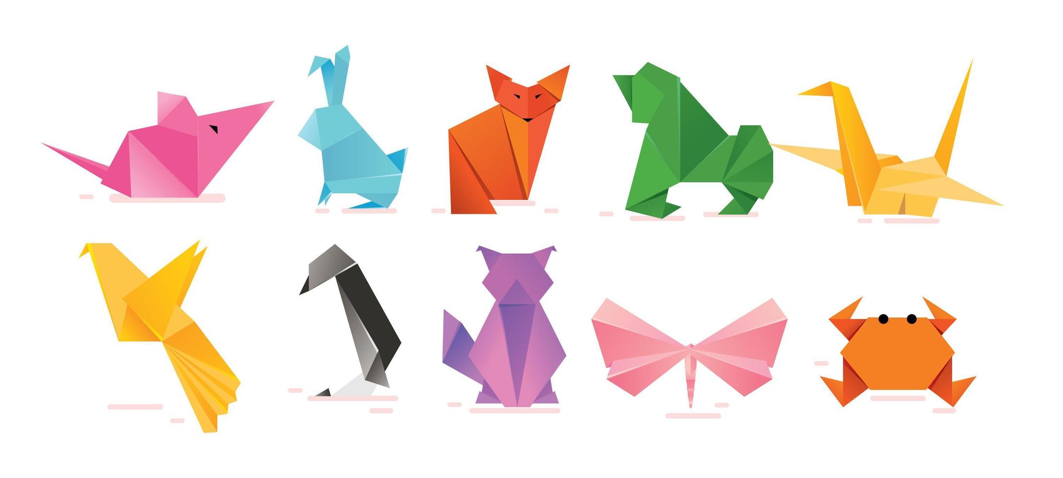 lindos personajes de animales de origami vector