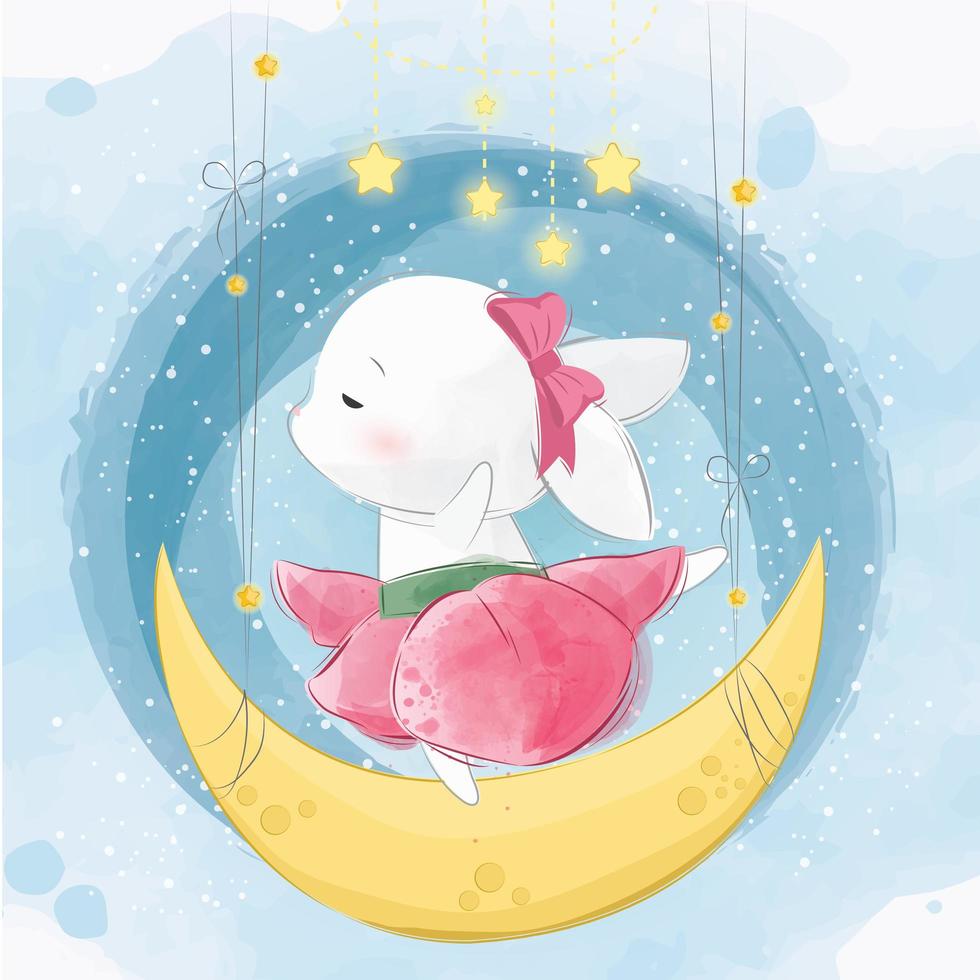 Little Bunny Ballerina Dancing on Moon vector