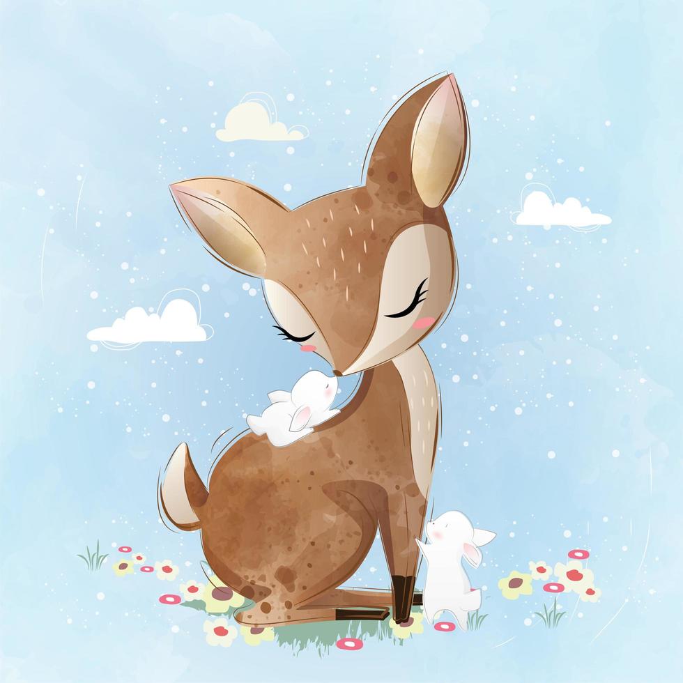 Cute Deer and the Little Bunnies vector