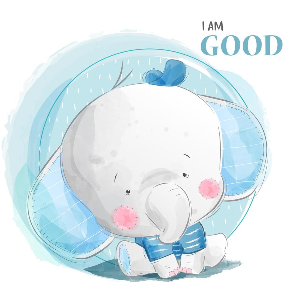 Little Elephant Wearing a Blue Hat vector