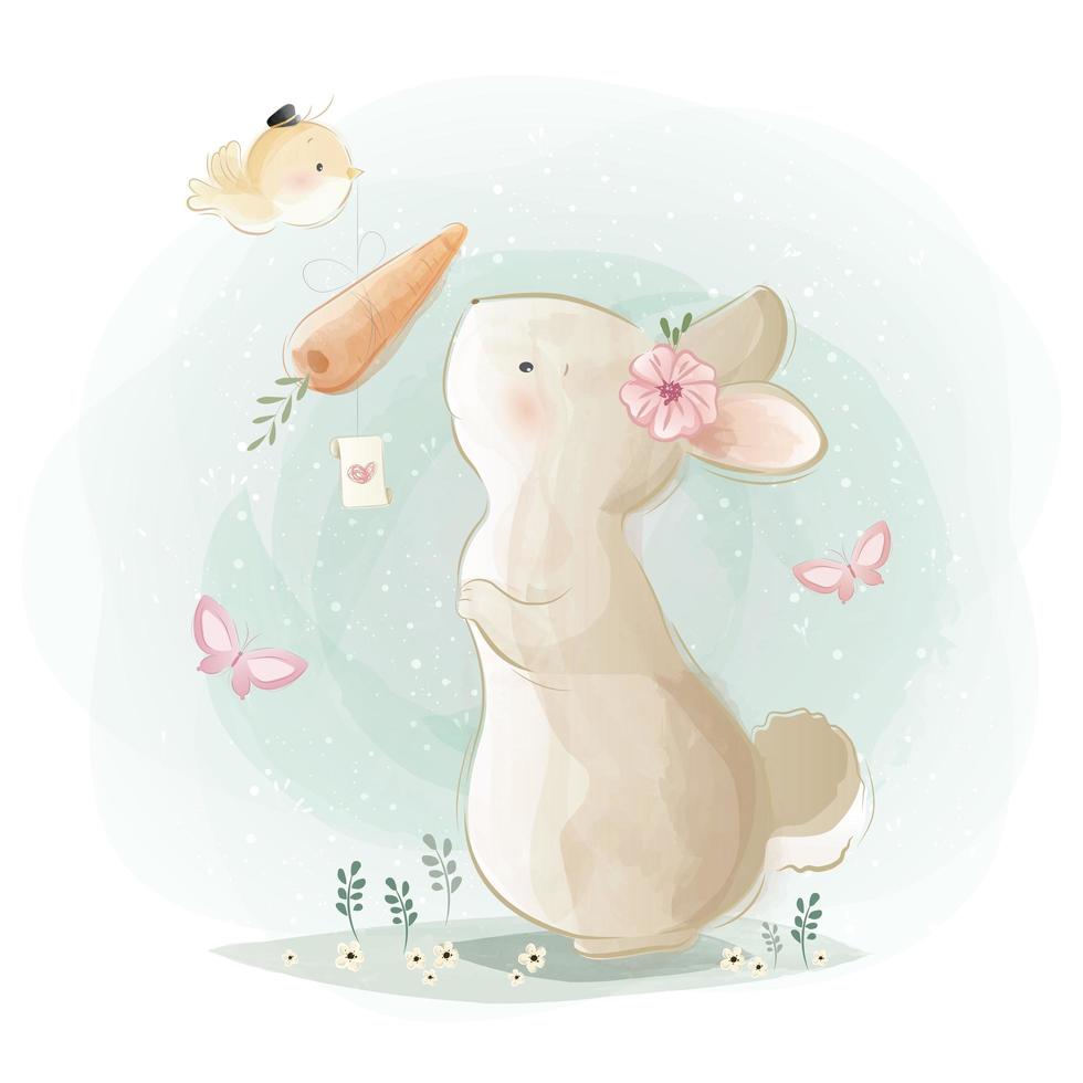 Cute Bunny Receiving a Carrot Gift vector
