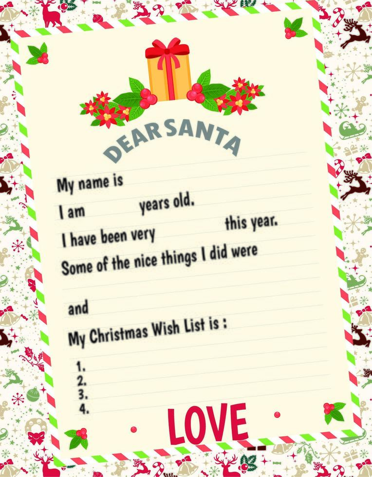 Dear Santa Letter Wishlist for Kids vector