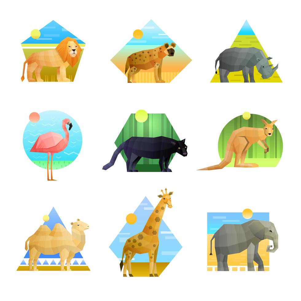 Polygonal animal icon set vector