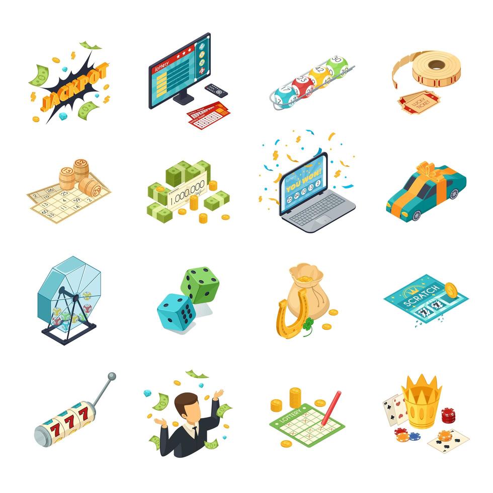 Isometric lottery icon set vector