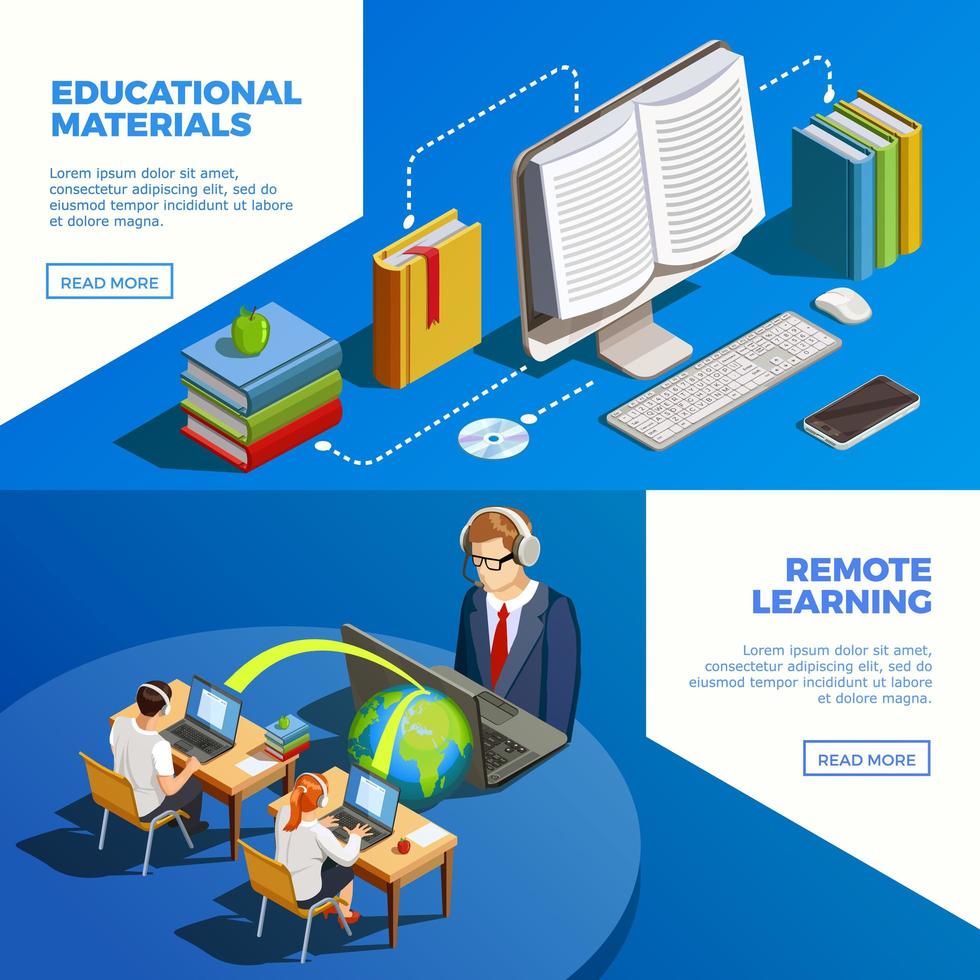 Online education isometric banner set vector