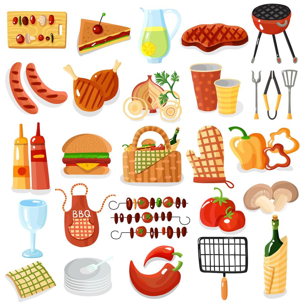 conjunto de iconos de barbacoa vector