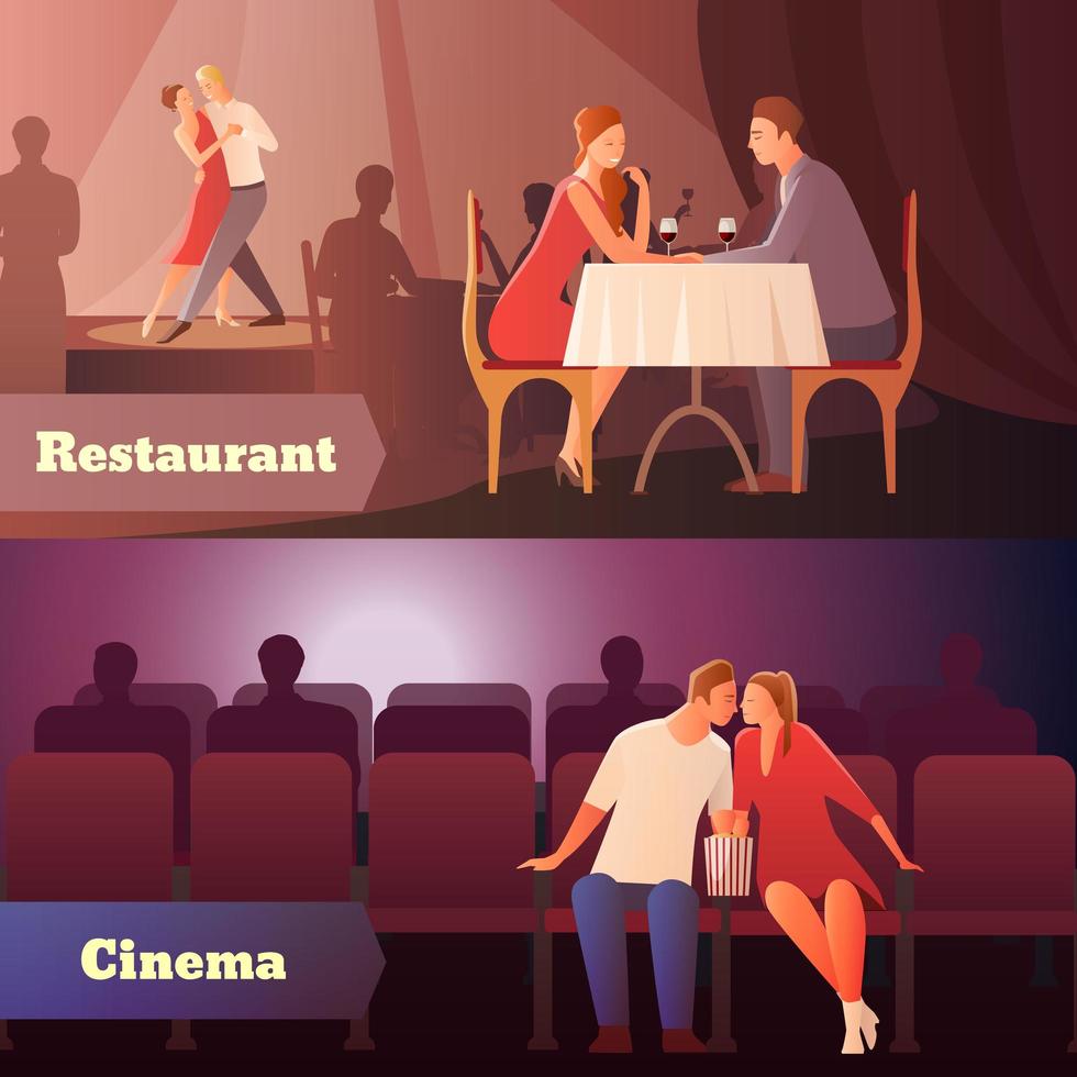 Couples out on romantic dates banner set vector