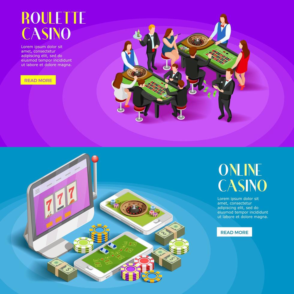 Isometric casino template banner set vector