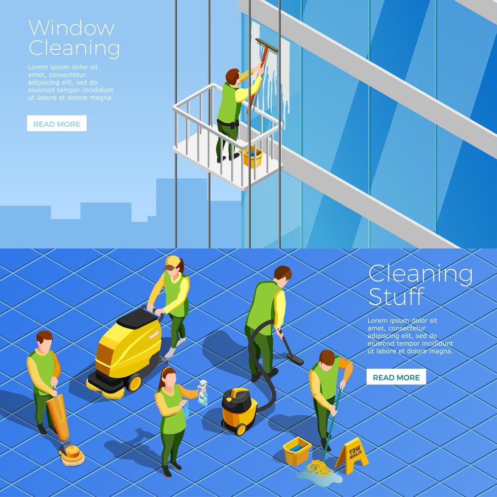 Isometric cleaning services template banner set vector