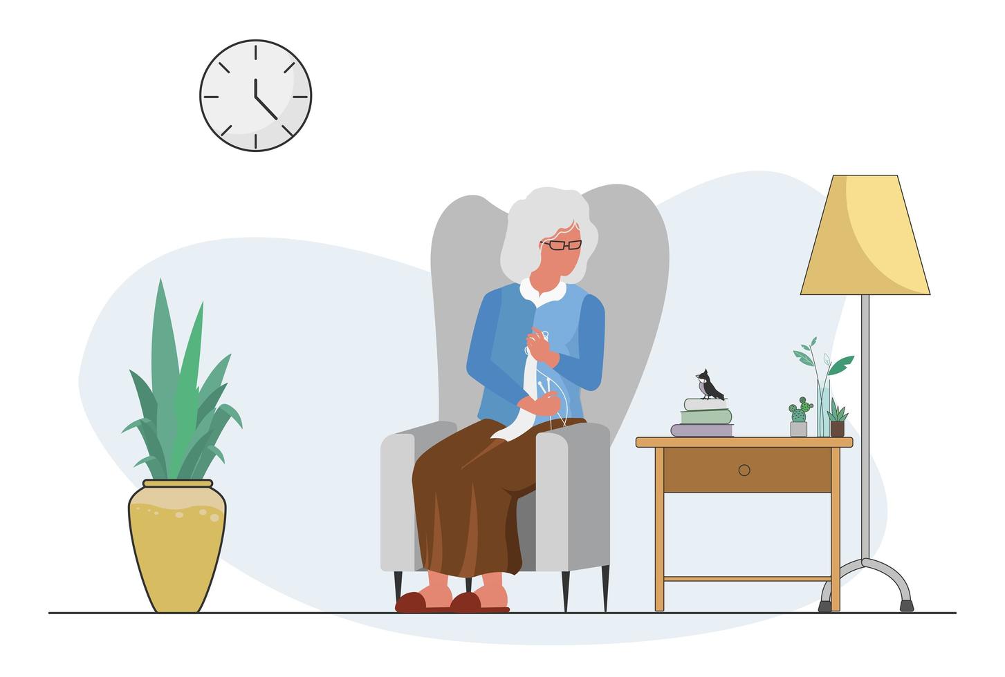 Elderly grandmother knitty activity vector