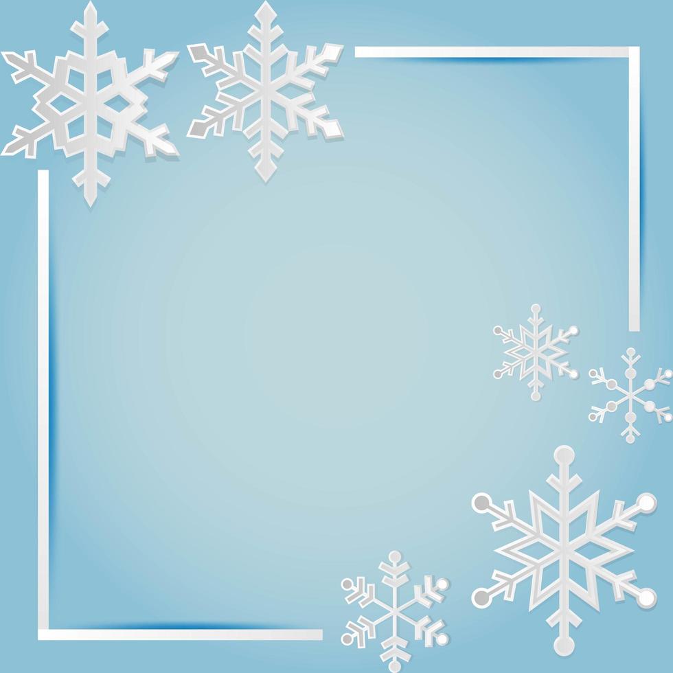 Christmas corner snowflake frame on blue gradient vector