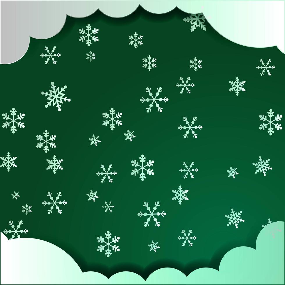 diseño de navidad de nube verde y copo de nieve vector