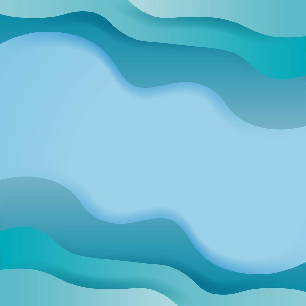Wavy blue green paper cut layers with copy space vector