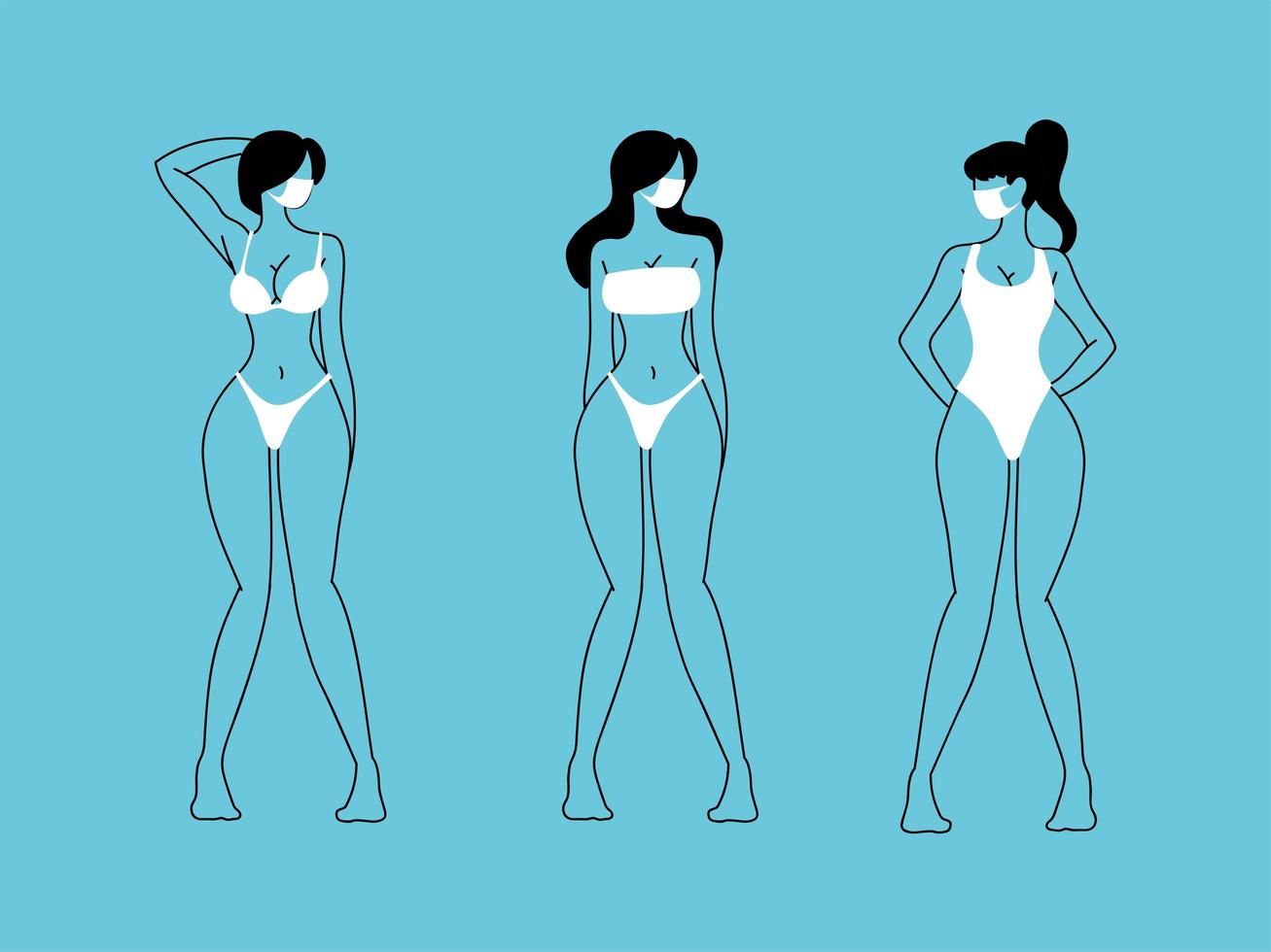 mujeres en la playa con mascarilla vector