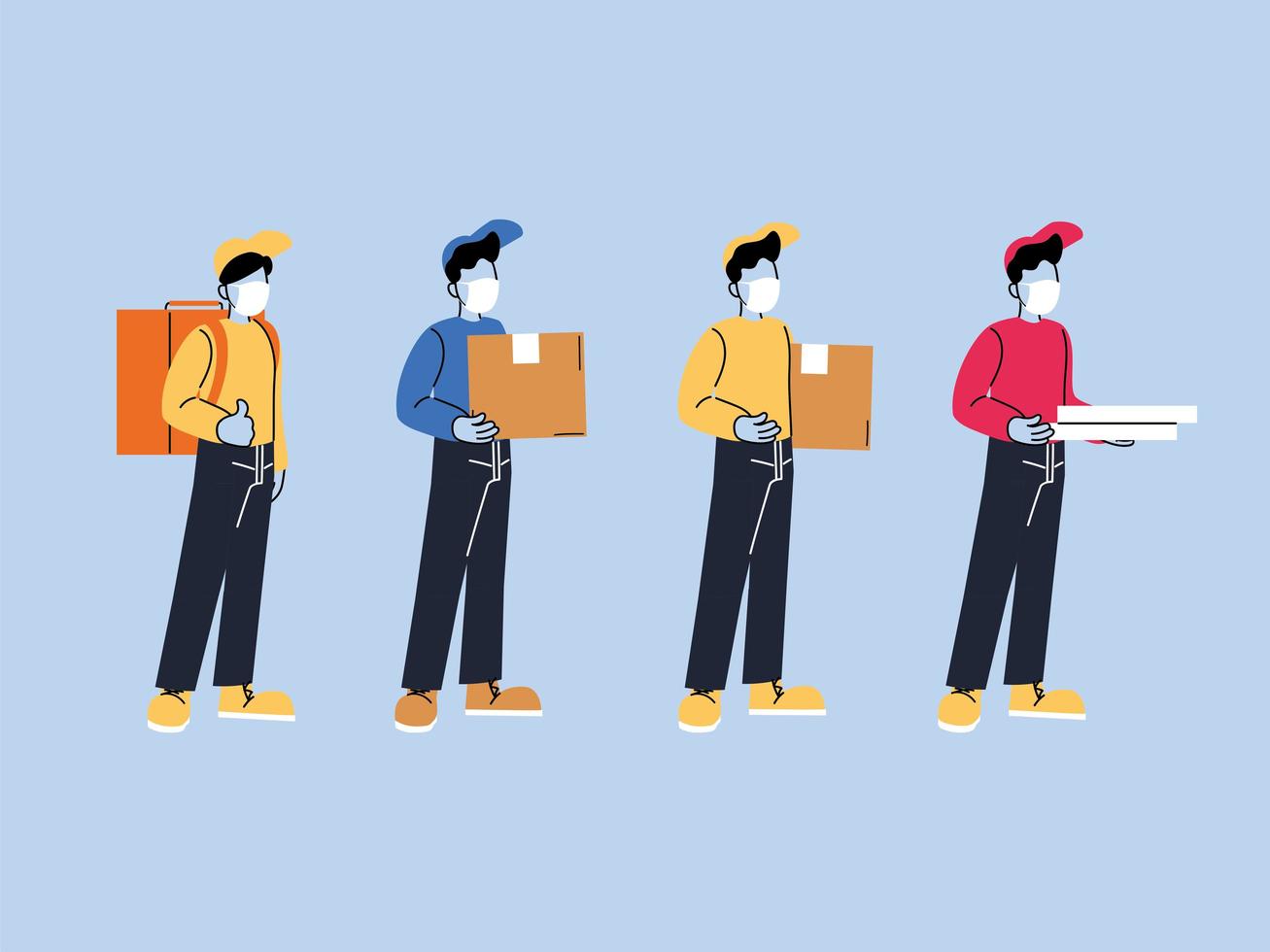 Set of couriers with mask and package vector