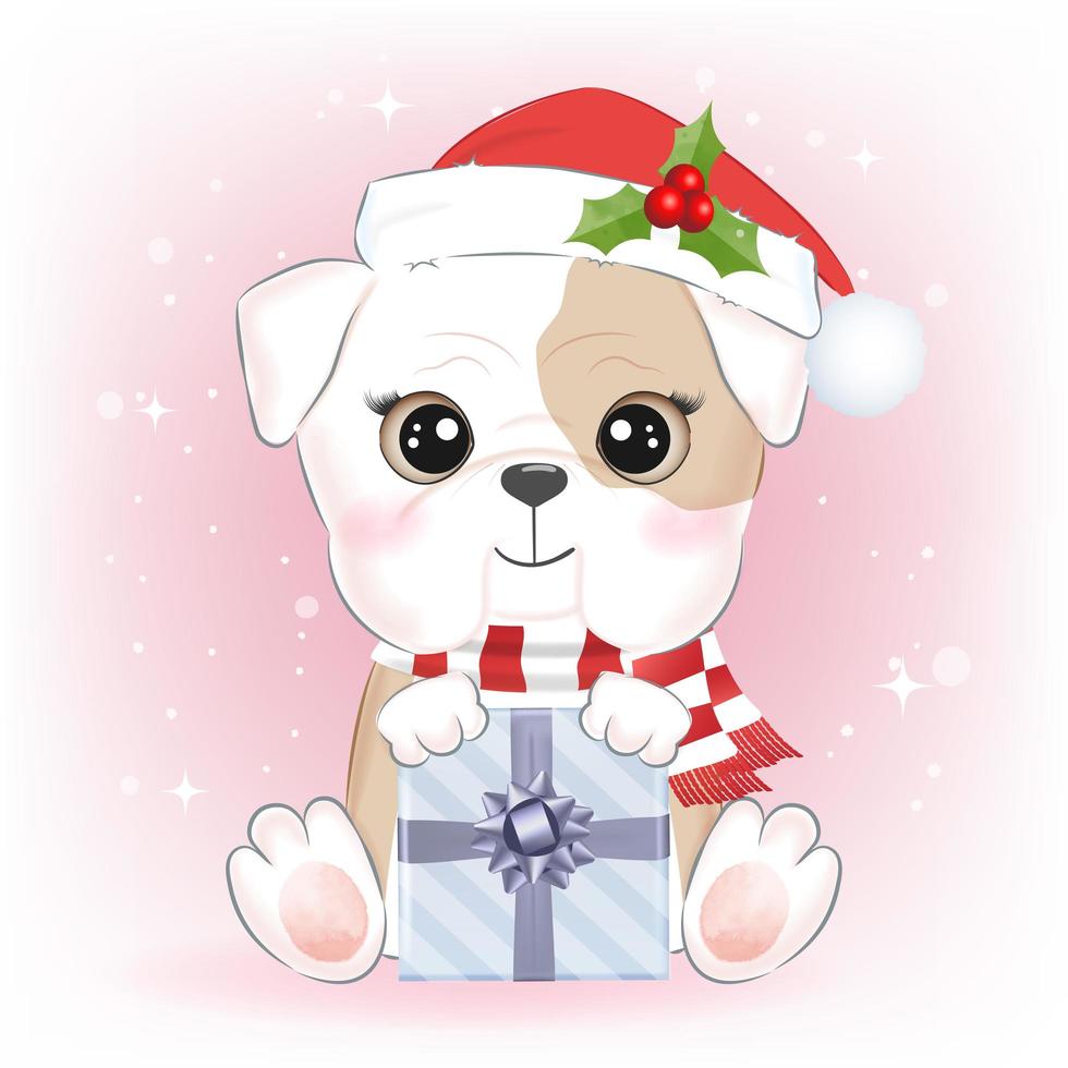 Little bulldog with gift box vector