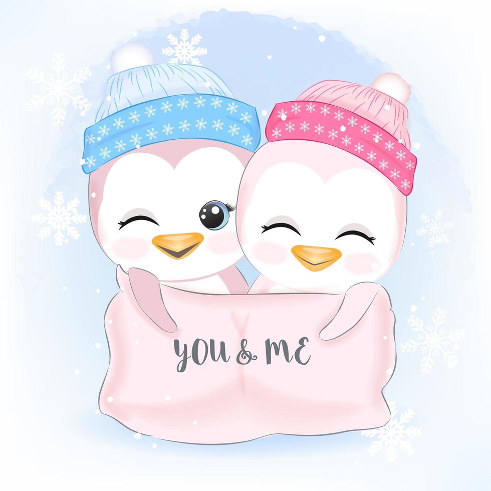 pareja de pingüinos para navidad vector