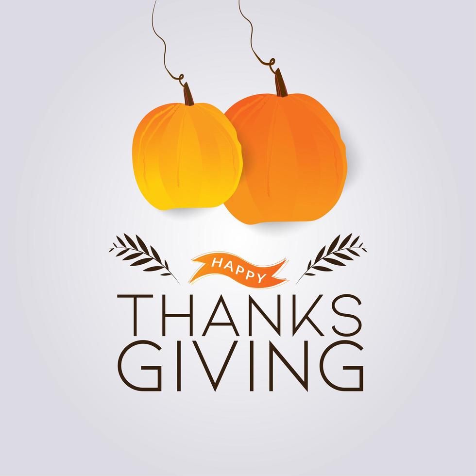 Happy Thanksgiving text with hanging paper cut pumpkins vector