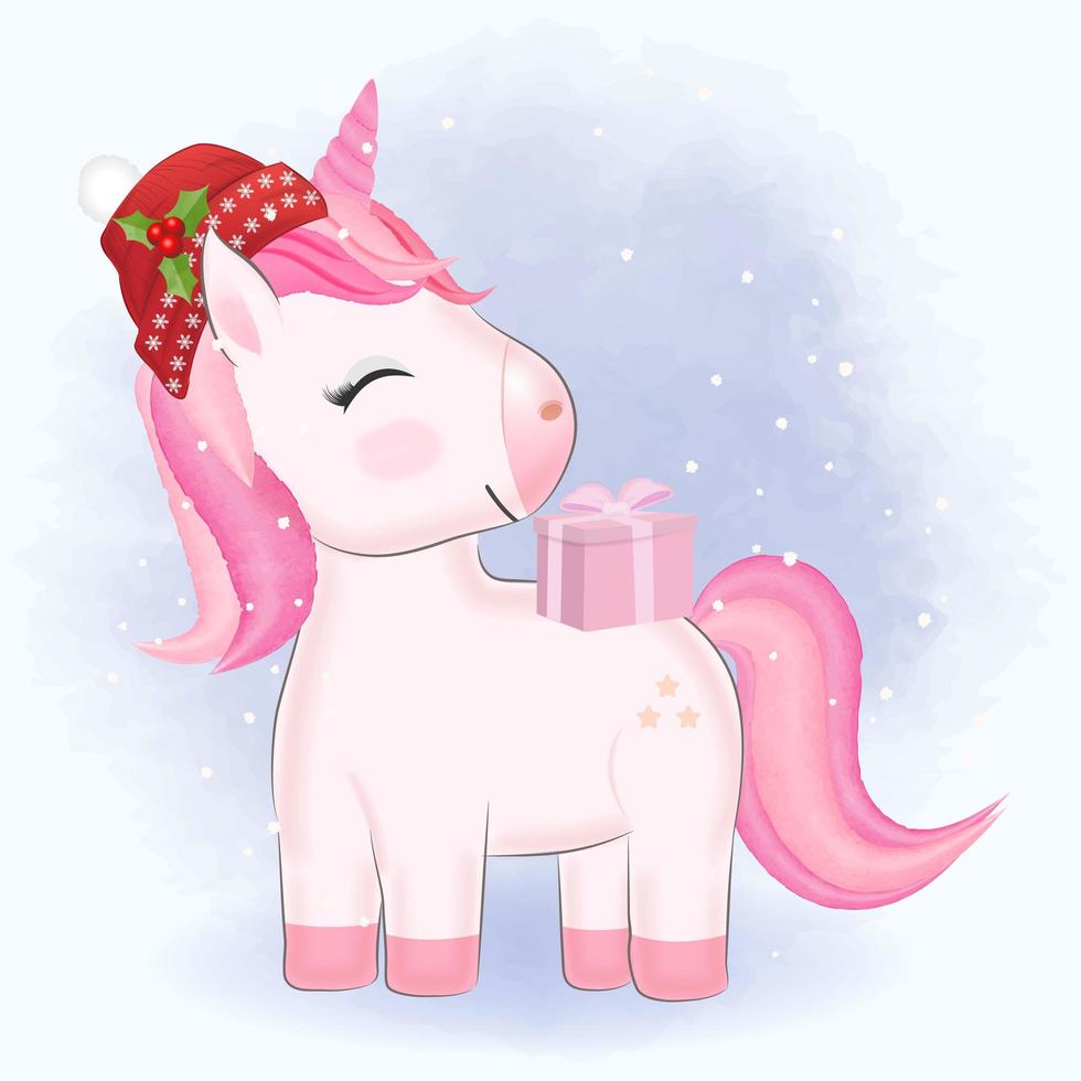 Little unicorn and gift box vector