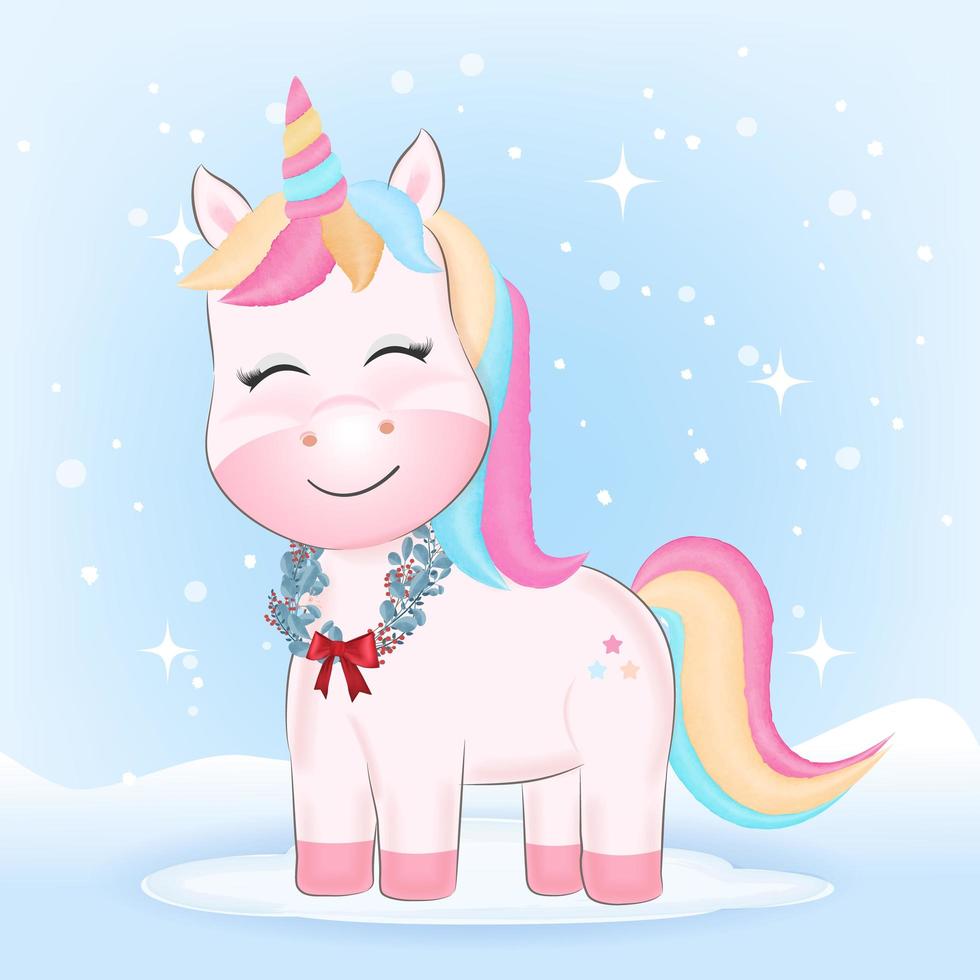 Unicorn with wreath in winter vector