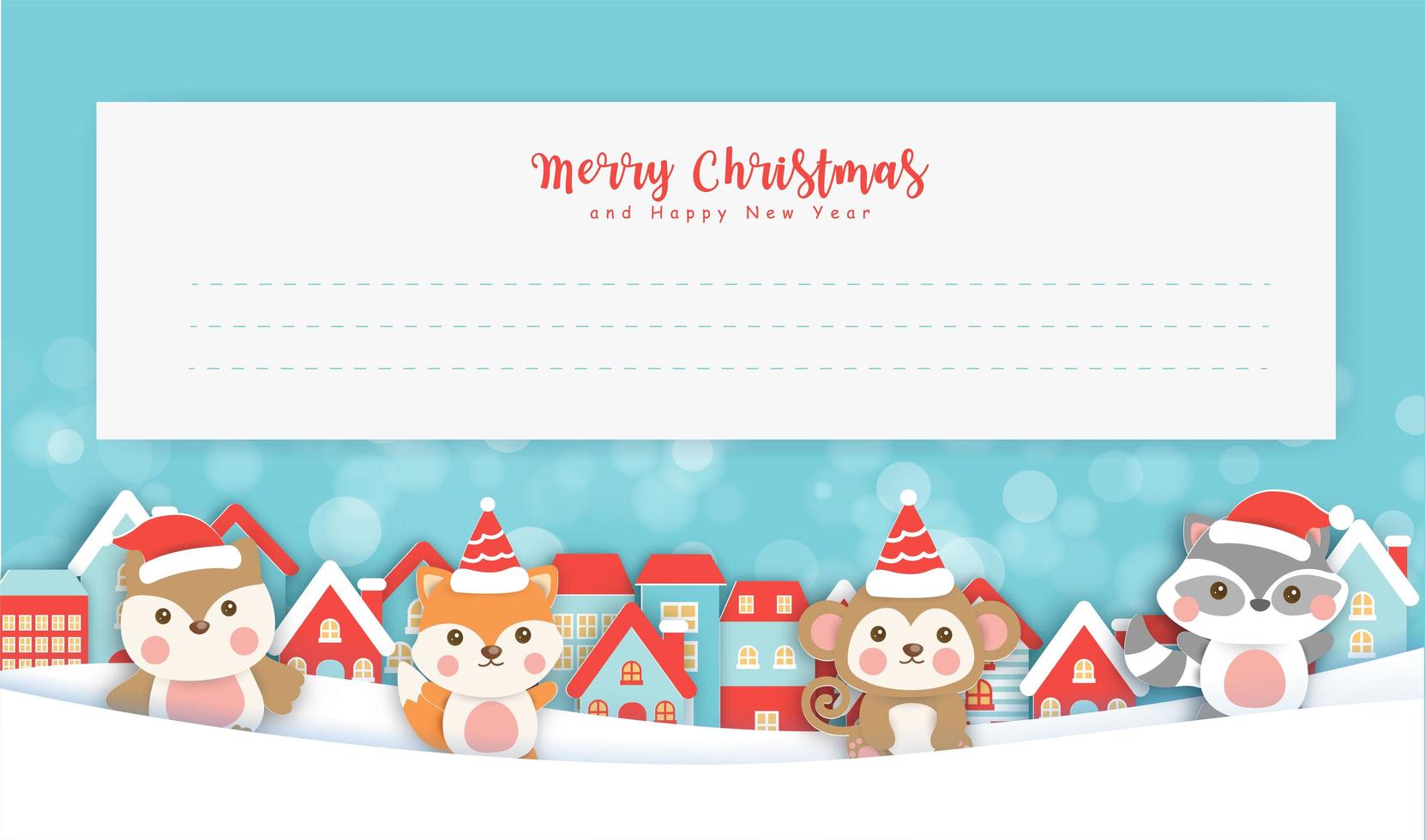 Christmas greeting card with cute animals vector