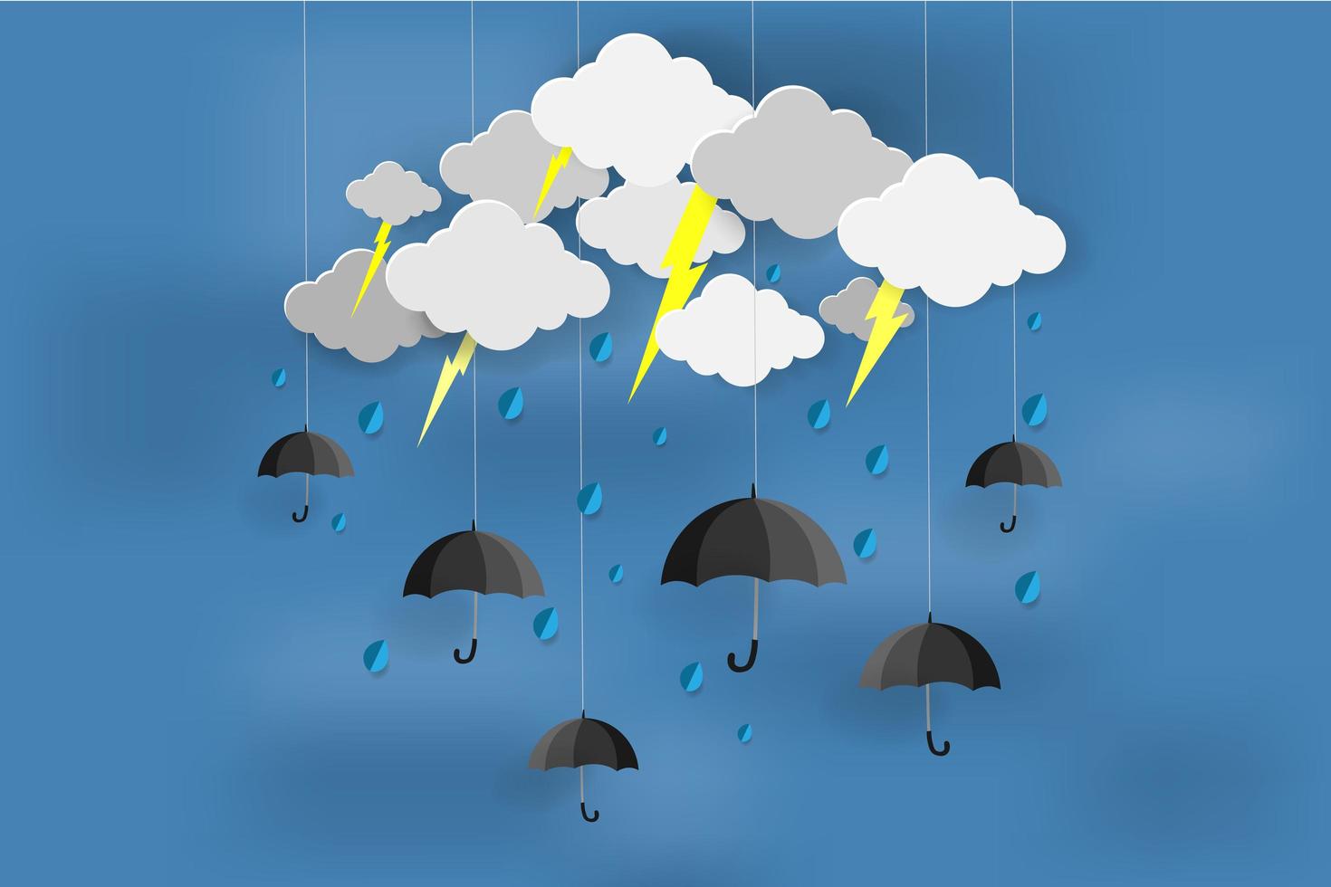 Monsoon season with rain paper art design vector